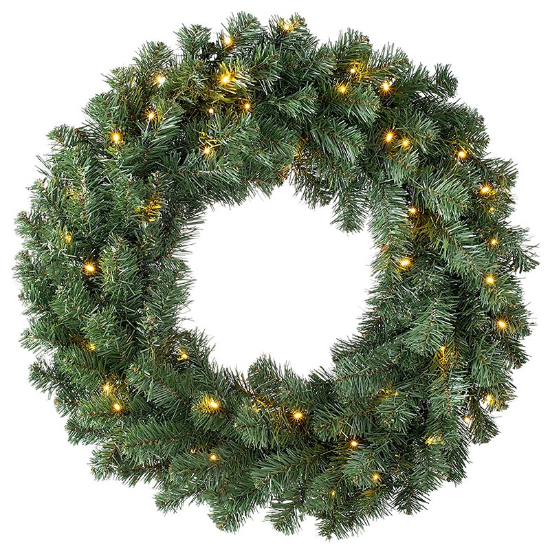 24 inch Pre-lit PVC Christmas Wreath