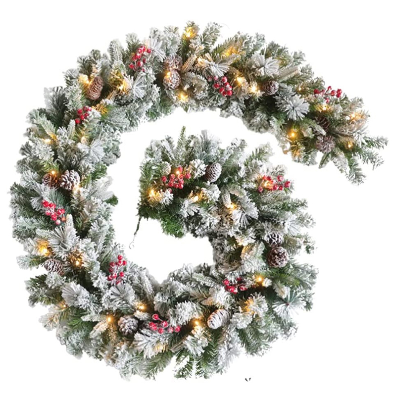 270cm Pre-lit Flocked Christmas Garland