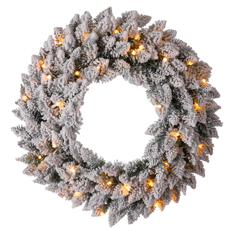 24 inch Flocked Pre-lit Christmas Wreath