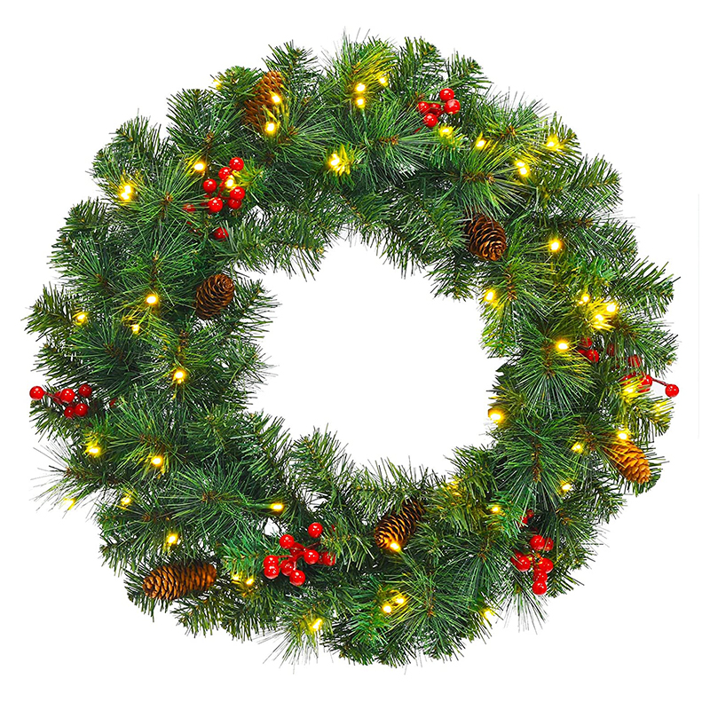 24 inch PVC Pre-lit Christmas Wreath