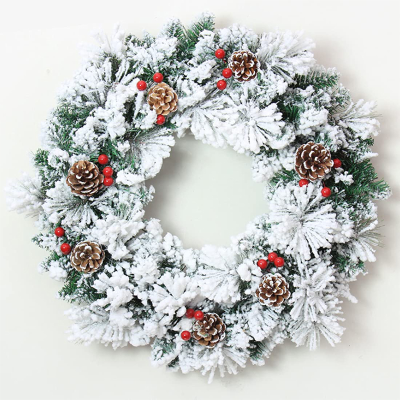 24 inch Flocked Pine Needle Christmas Wreath