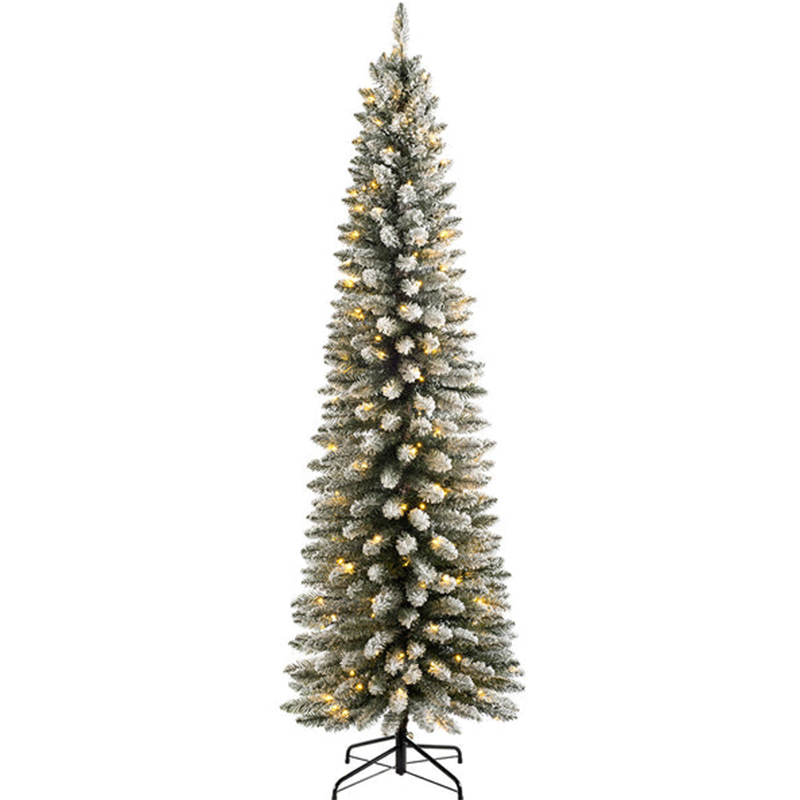 7ft Flocked Pre-lit Slim Christmas Tree